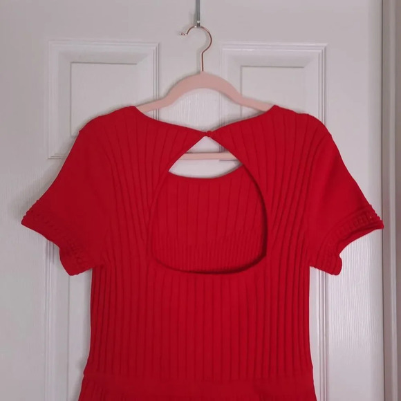 PARKER Hamilton Knit Fit and Flare Dress Red Short Sleeve Size Large - Picture 7 of 7